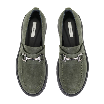 Kadın Yeşil Toka Aksesuarlı Süet Deri Loafer