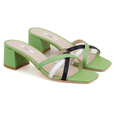 Kadın Yeşil Topuklu Deri Terlik
