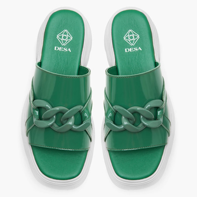 Kadın Yeşil Zincir Detaylı Deri Terlik