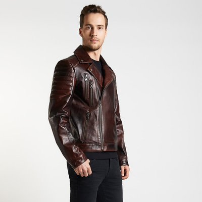 Kahve Bill Erkek Biker Deri Mont