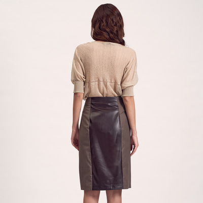 Kahve Deri Parçalı Kadın Etek