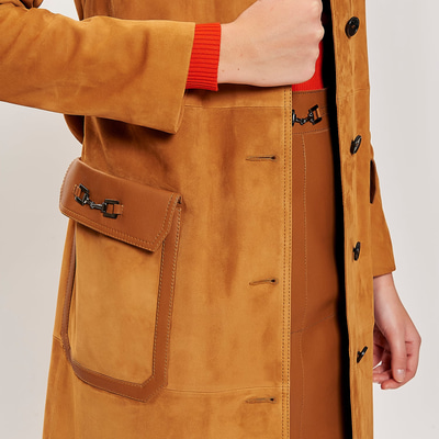 Kahve Diana Kadın Zincir Detaylı Uzun Süet Kaban