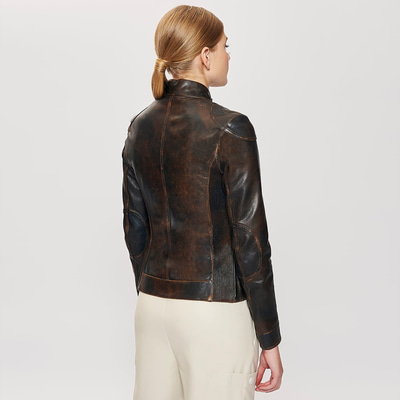 Kahve Ebony Kadın Vintage Deri Mont