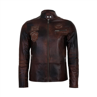 Kahve Erkek Vintage Deri Biker Ceket