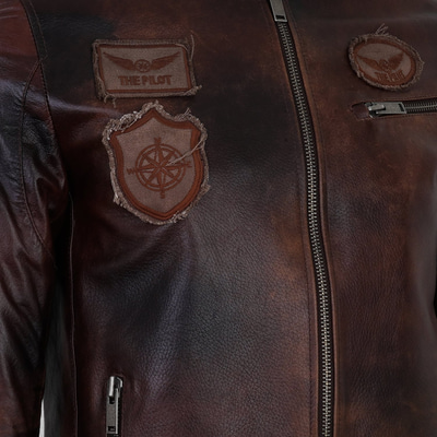 Kahve Erkek Vintage Deri Biker Ceket
