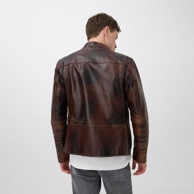 Kahve Erkek Vintage Deri Biker Ceket