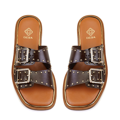 Kahve Kadın Ayarlanabilir Tokalı Deri Terlik