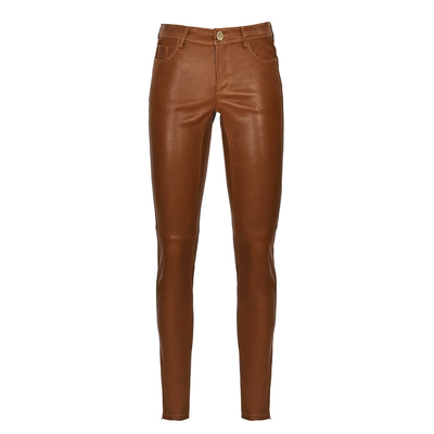 Kahve Kadın Streç Deri Pantolon