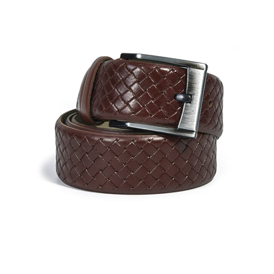 Kahve Örgü Desenli Erkek Deri Kemer