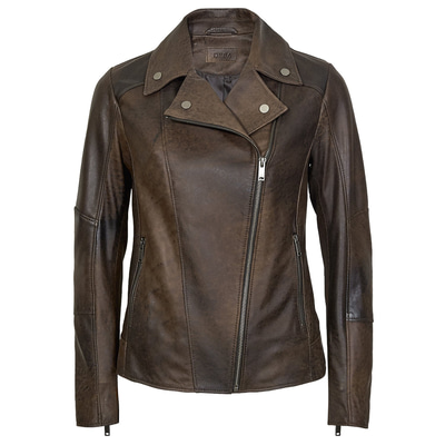 Kahve Tazia Kadın Deri Biker Ceket