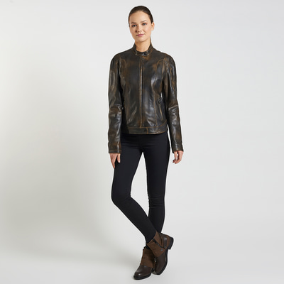 Kahve Tracy Kadın Deri Biker Mont