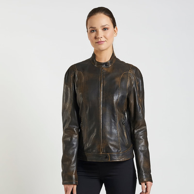 Kahve Tracy Kadın Deri Biker Mont