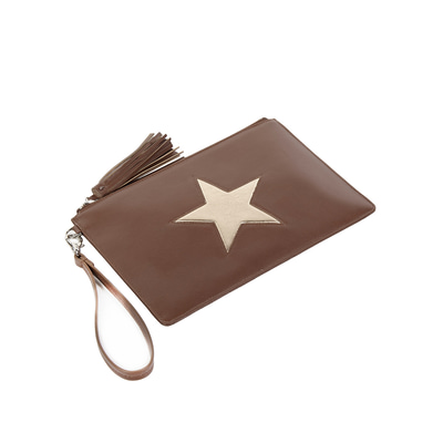 Kahve Yıldızlı Kadın Deri Clutch