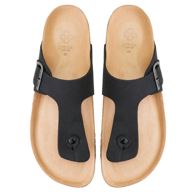 Karen Siyah Erkek Parmak Arası Nubuk Deri Terlik