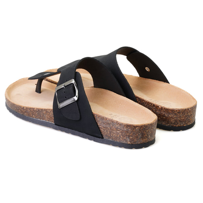 Karen Siyah Erkek Parmak Arası Nubuk Deri Terlik