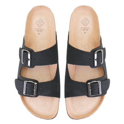 Karina Siyah Erkek Ayarlanabilir Tokalı Nubuk Deri Terlik