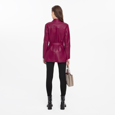 Kelly Bordo Kadın Deri Trençkot