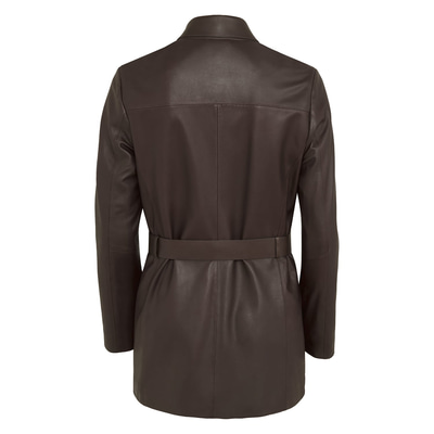 Kelly Kahve Kadın Deri Trençkot