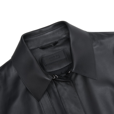 Kelly Siyah Kadın Deri Trençkot