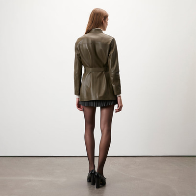 Kelly Yeşil Kadın Deri Trençkot