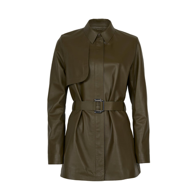 Kelly Yeşil Kadın Deri Trençkot