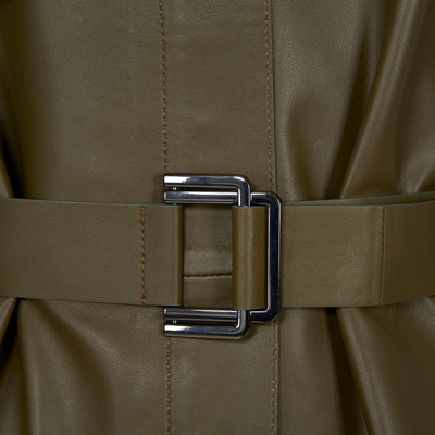 Kelly Yeşil Kadın Deri Trençkot