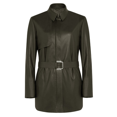 Kelly Yeşil Kadın Deri Trençkot