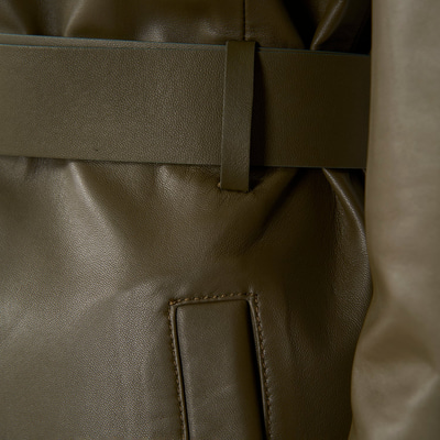 Kelly Yeşil Kadın Deri Trençkot