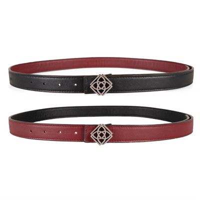 Kieran Bordo/Siyah Kadın Çift Taraflı Nikel Tokalı Deri Kemer