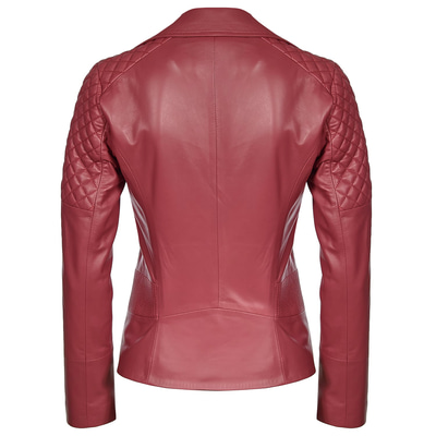 Kırmızı Delma Kadın Deri Biker Mont