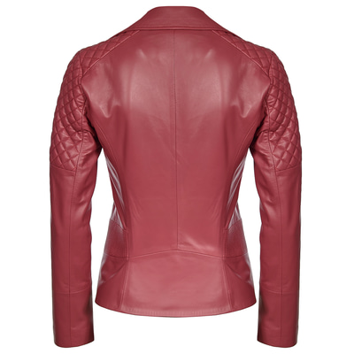 Kırmızı Delma Kadın Deri Biker Mont