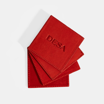 Kırmızı Deri Dörtlü Bardak Altlığı