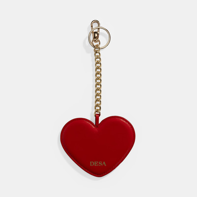 Kırmızı Kalpli Çift Taraflı Aynalı Deri Anahtarlık