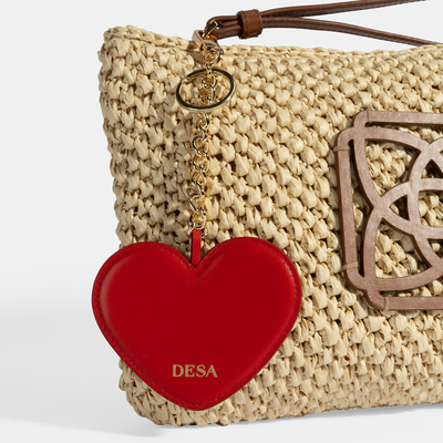 Kırmızı Kalpli Çift Taraflı Aynalı Deri Anahtarlık