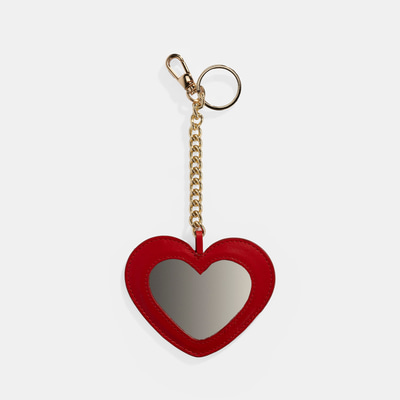 Kırmızı Kalpli Çift Taraflı Aynalı Deri Anahtarlık