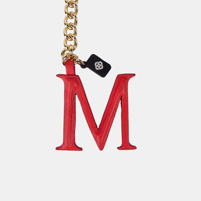 Kırmızı M Harfi Gold Zincirli Deri Charm / Anahtarlık