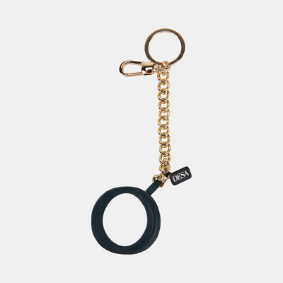 Koyu Yeşil O Harfi Gold Zincirli Deri Charm / Anahtarlık