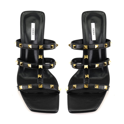 Kristen Siyah Kadın Topuklu Deri Terlik