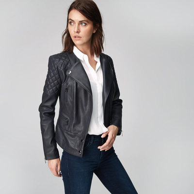 Lacivert Adonita Kadın Deri Mont