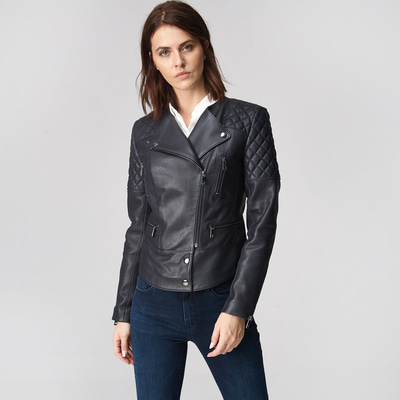 Lacivert Adonita Kadın Deri Mont