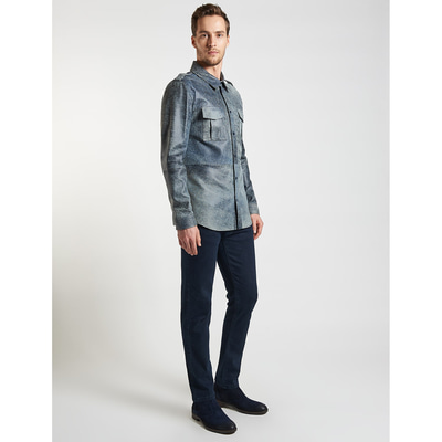 Lacivert Afshin Erkek Deri Gömlek