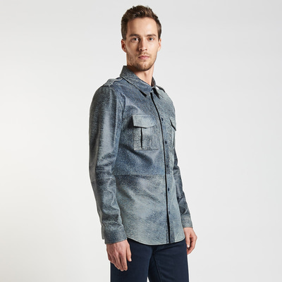 Lacivert Afshin Erkek Deri Gömlek