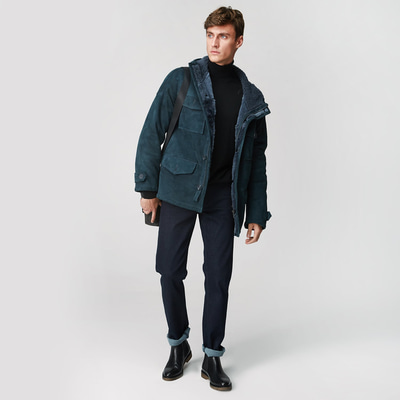 Lacivert Dione Erkek Kürk Kaban