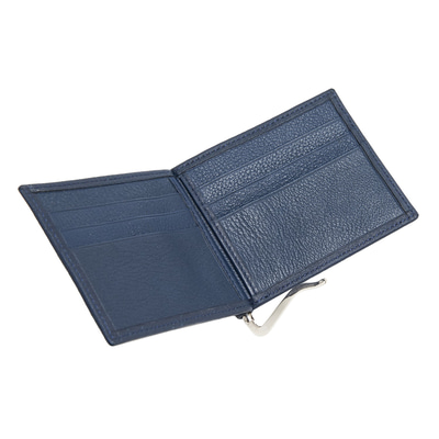 Lacivert Erkek Para Klipsli Deri Cüzdan / Kartlık