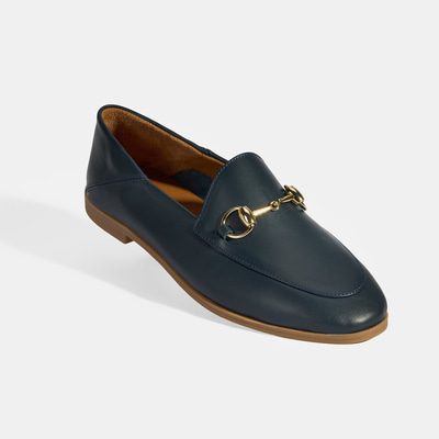 Lacivert Kadın Toka Aksesuarlı Deri Loafer