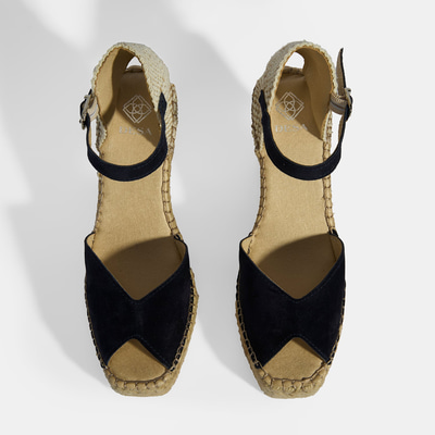 Lacivert Kadın Toka Detaylı Dolgu Topuklu Süet Espadril 