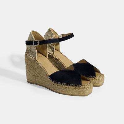 Lacivert Kadın Toka Detaylı Dolgu Topuklu Süet Espadril 