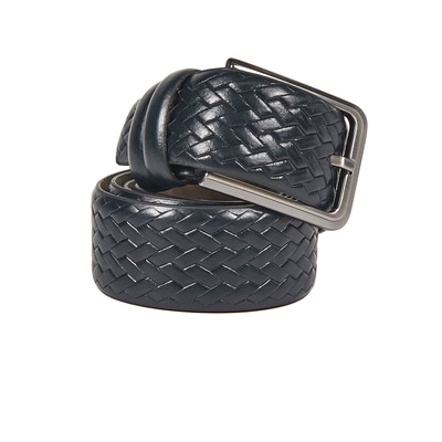 Lacivert Örgü Desenli Erkek Deri Kemer