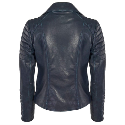 Lacivert Vintage Kadın Deri Mont