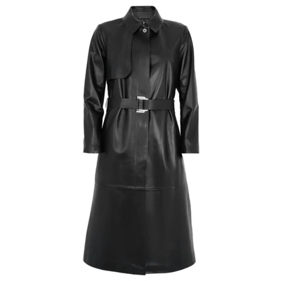 Laira Siyah Kadın Deri Trençkot